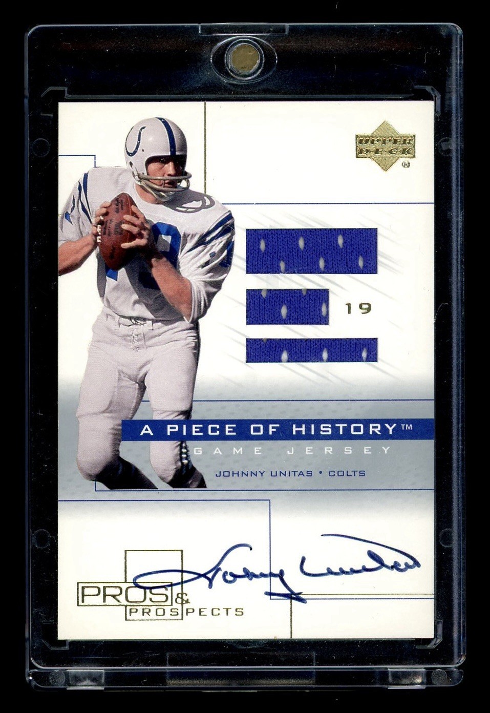 2001 Upper Deck Pros & Prospects Johnny Unitas Game Used Jersey On Card Auto HOF