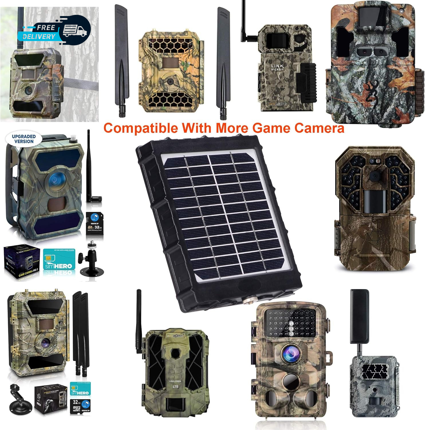 Trail Camera Solar Power Panel 8000Mah 3W Supporting 12V 9V 6V for All 3G 4G