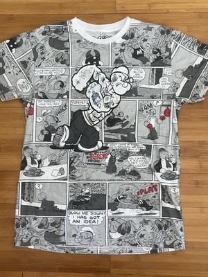 Rare Vintage Popeye The Sailor Man AOP Comic Skit Shirt Sz M