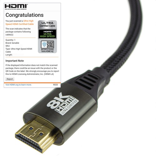 Certyfikowany pleciony kabel HDMI 2.1 Ultra HighSpeed 8K@60/4K@120 48Gbps metalowe wtyczki - Zdjęcie 2 z 20