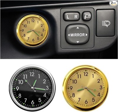 2PCS Mini Car Clock with Luminous Dial and Adhesive Back, Ai Color: Black+Gold
