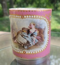 ANTIQUE VINCENNES SOFT SEVRES PORCELAIN HAND PAINTED JEWELED CUP c1750