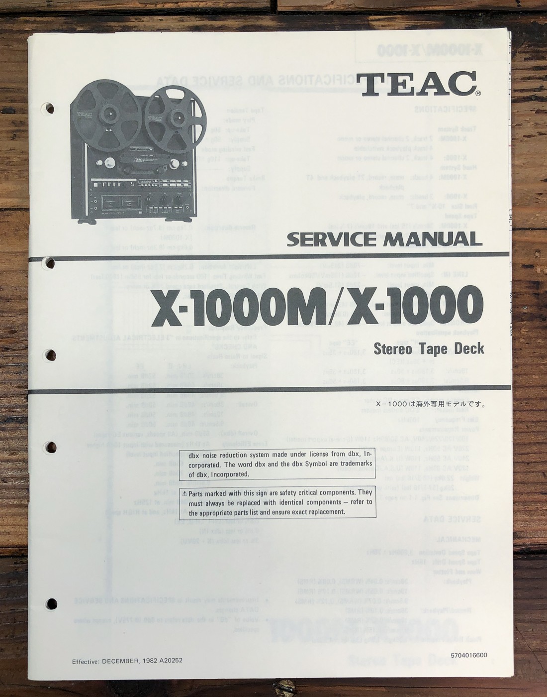 TEAC X-1000 X-1000M Reel to Reel Service Manual *Original*