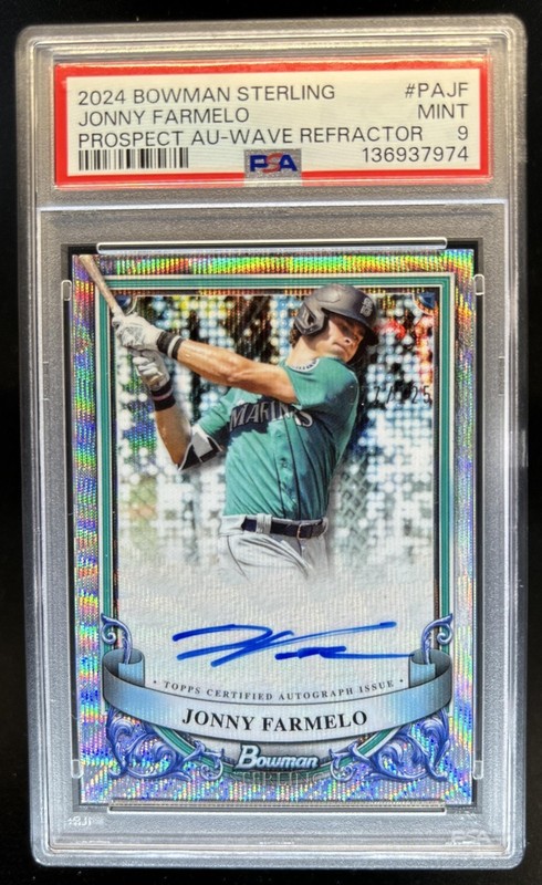 2024 Bowman Sterling Jonny Farmelo Prospect Auto Wave Refractor #/125 PSA 9