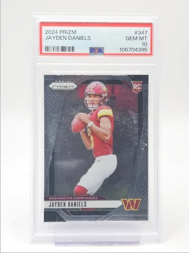 JAYDEN DANIELS 2024 PANINI PRIZM ROOKIE COMMANDERS RC PSA 10 Q5346