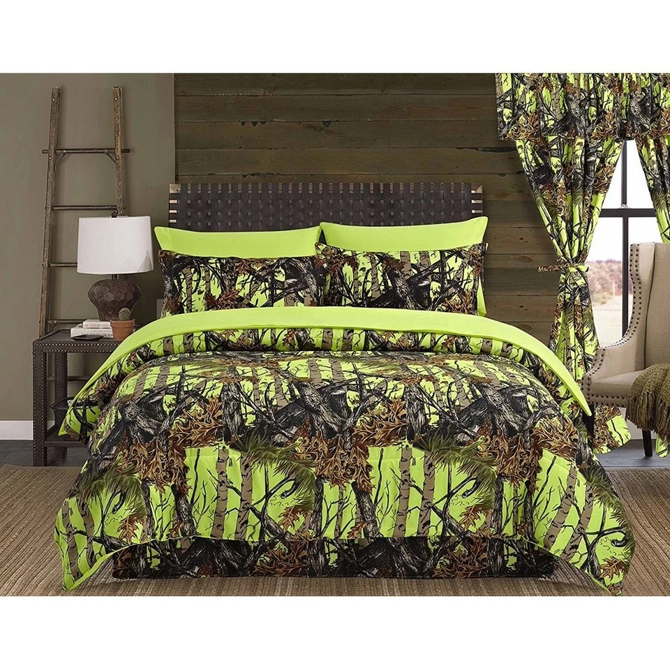 7 PC YELLOW LIME CAMO KING BED SET!! COMFORTER SHEETS CAMOUFLAGE - Image 2 of 2