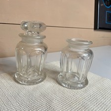 Antique Heavy Glass Georgian Style Faceted Cut Storage Jar w/ Lid 5"