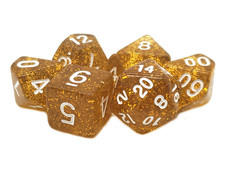 Old School 7 Piece DnD RPG Dice Set Sparkle Translucent Gold