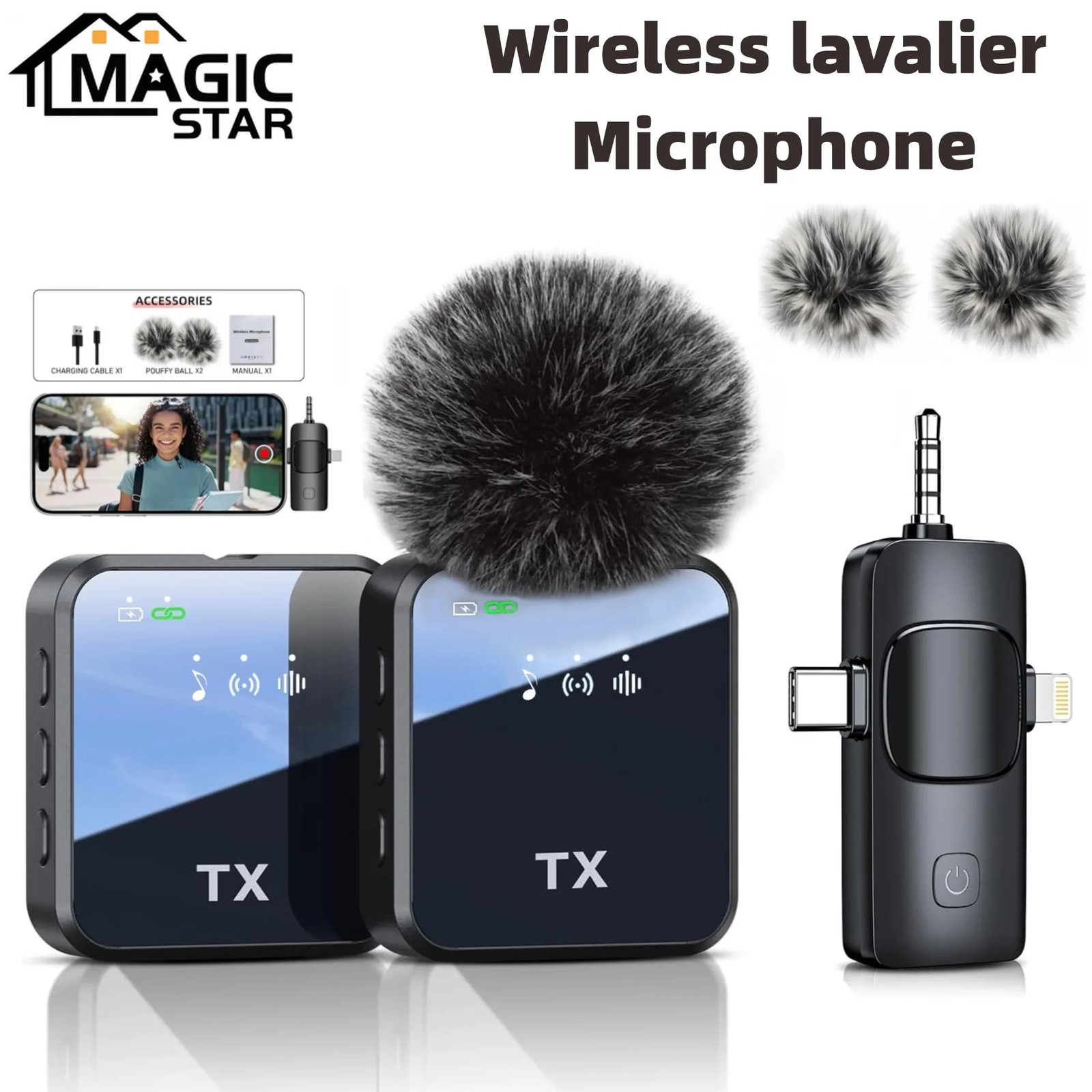 Wireless Microphone for iOS Android with Noise Reduction for Video Recording-image
