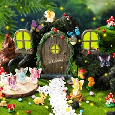 47 Pcs Fairy Door and Window Mushroom Set Glow in Dark Fairy Garden Accessori...