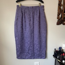 80s Purple Monochromatic Rose Print Midi Pencil Skirt Size Medium