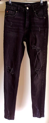 Stretchjeans, Denim Co, Gr. 36, Used Look, Schwarz, Baumwollmix, Damen, Sehr Gut