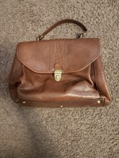 Valentina Brown Leather Satchel Handbag with Top Handle and Clasp
