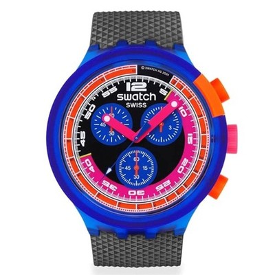 Swatch Men's Watch Swatch Neon Party To The Max Black Bio-Sourced Strap SB06N102