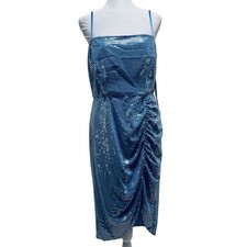 Aidan By Adrianna Papell Blue Sequin Ruched Midi party Dress Size 10