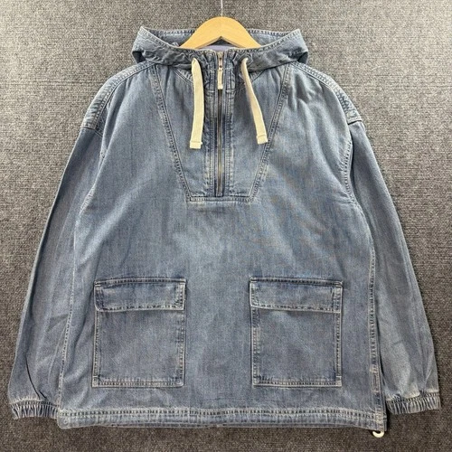 GAP Anorak Hooded Chore Jacket Mens M Blue Denim 1/2 Zip Pullover Gorpcore Y2K - product listing photo
