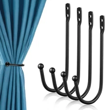 4 Pcs Curtain Wall Hooks Black Curtain, Holdbacks U Shaped Curtain Pull Backs, B