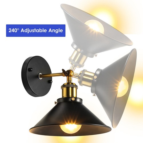 E27 Industrial Wall Light Fittings Tapered Shades Black & Antique Brass Lights - Picture 11 of 15