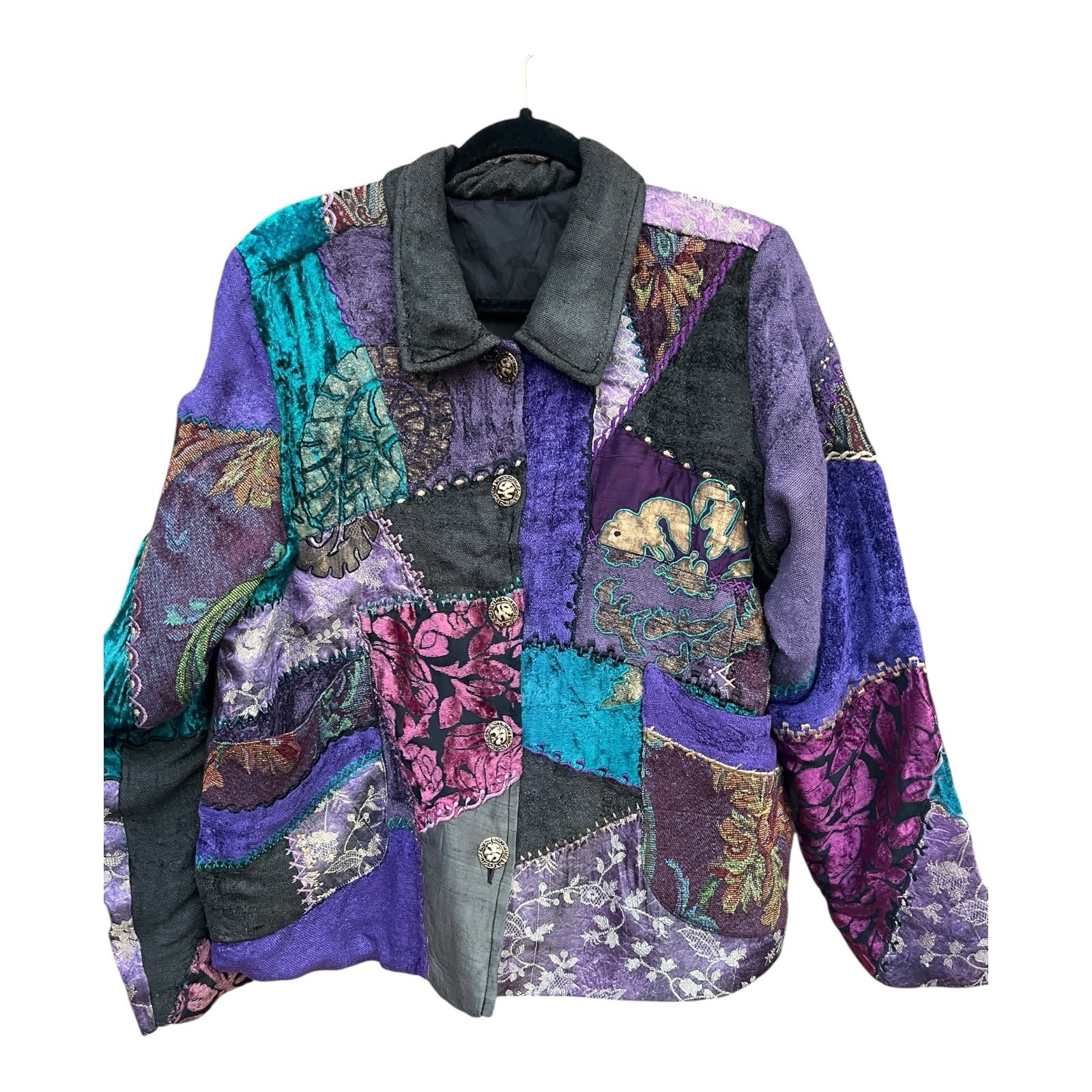 VTG Floral Tapestry Patchwork Jacket Lined Quilte… - image 1