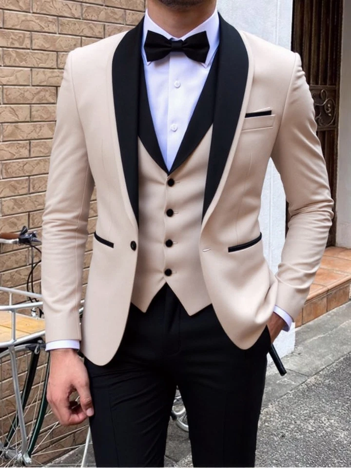 ANSHUHAI мужчин 3шт костюм жениха свадьбы выпускного вечера вечеринки смокинг костюм блейзер + жилет + брюки - Изображение 2 из 4