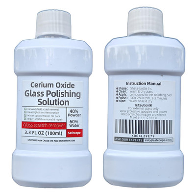 3.3oz (100ml) Cerium Oxide Glass Polishing Liquid   Deep Cleaning & Removes Wipe