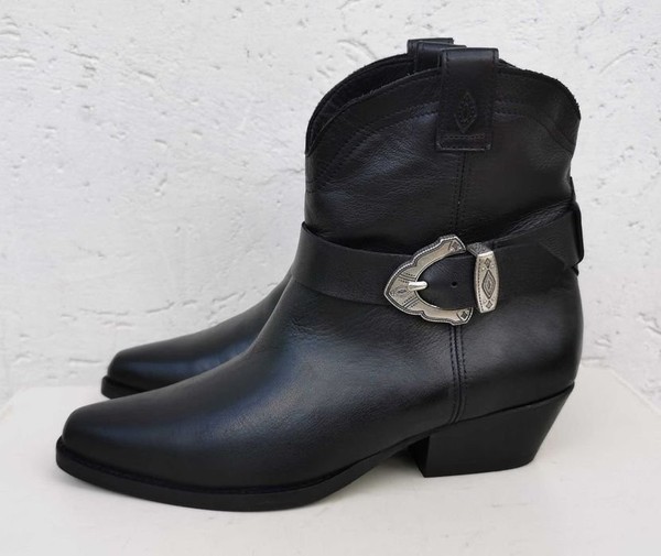 Women ba&sh Cowboy Boots Black Leather 38