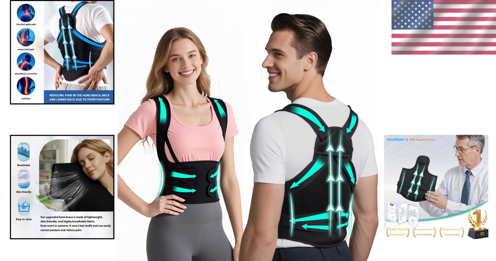 Full Back Support Brace Medium Adjustable Posture Corrector for Discomfort