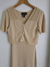 Vintage 90s Carole Little Knit Layered Look Maxi Dress Cream Size Small