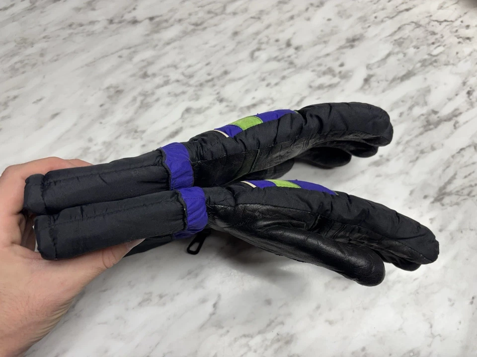 Vintage 80s Arctic Cat Snowmobile Gloves Mens XL Neon Purple Black Winter Sport - Image 3 of 4