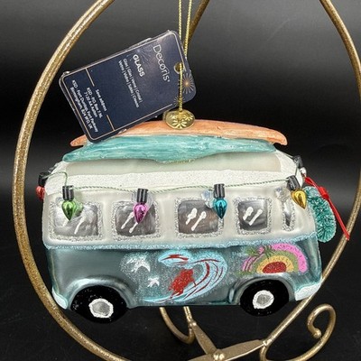 Decoris Glass Ornament Surf Van Bus Coastal Beach Lights Christmas Holiday Decor