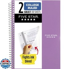 Five Star Spiral Notebook, 2 Subject, College Ruled Paper, 6" x 9-1/2", 80 Sh