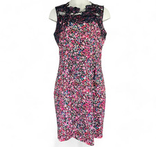 Elie Tahari Dress Floral Crochet Lace Yoke Sleeveless Short Pink Black 12