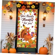 Thanksgiving Themed Door Banner Cover Decorations for Indoor Outdoor Party