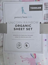 Pottery Barn Organic Cotton Unicorn Rainbow Sheet Set NEW Toddler Crib FREEUSHIP