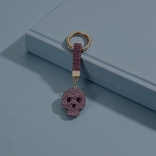 Full Rhinestone Pink Purple Skull Keychain With Strap