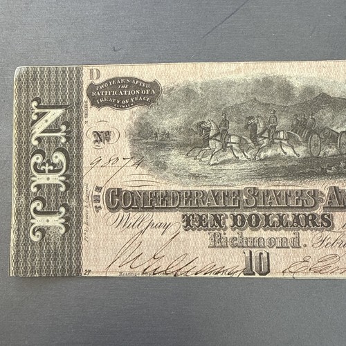 1864 $10 Ten Dollars Confederate States of America - Civil War Note ~ Circulated - Picture 2 of 6