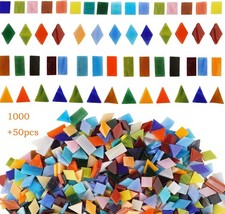 Lanyani 1050 Pieces Mixed Shapes Glass Mosaic Tiles for Crafts, Colorful Stained