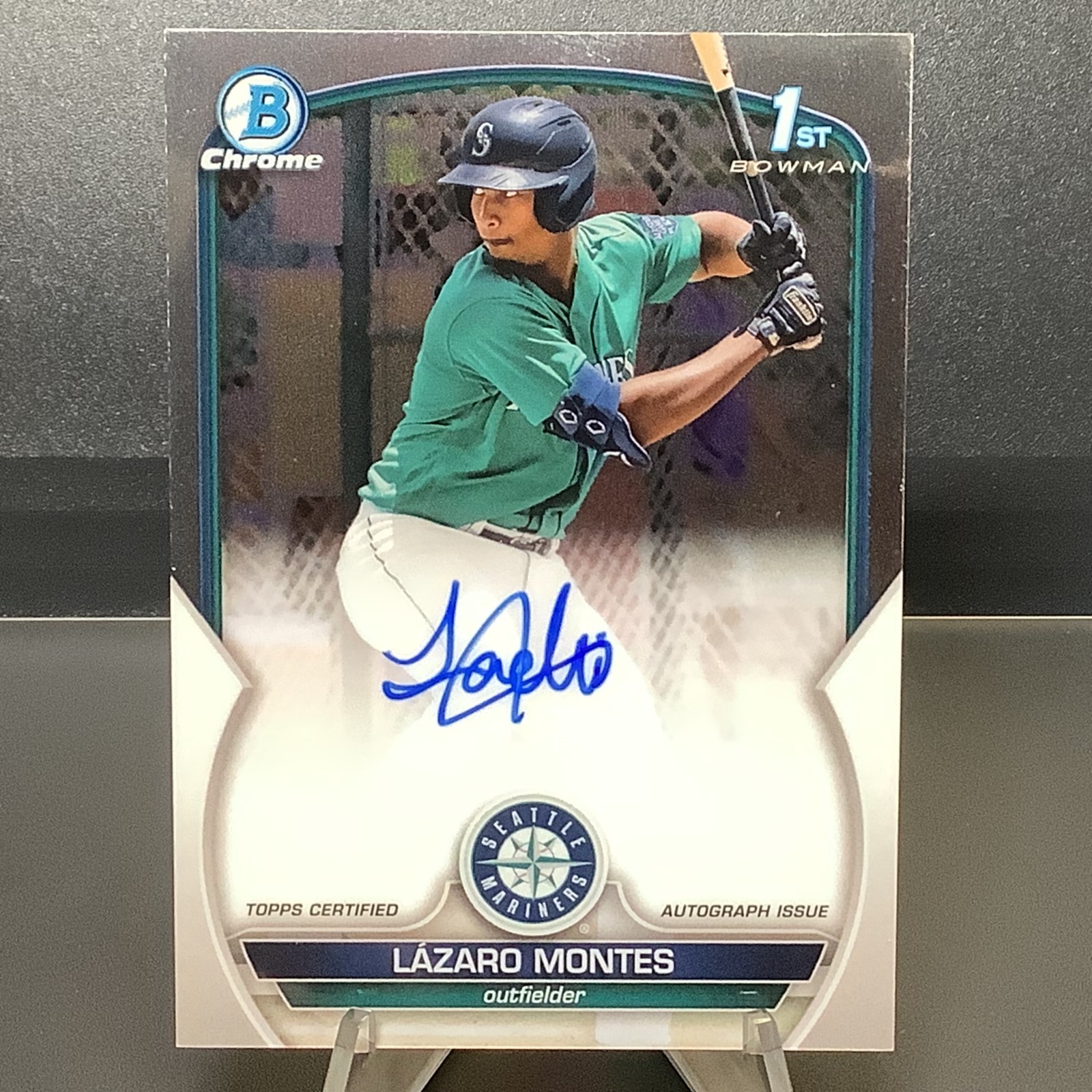 LAZARO MONTES ON CARD AUTO 2023 Bowman Chrome 1st #CPA-LM Seattle Mariners