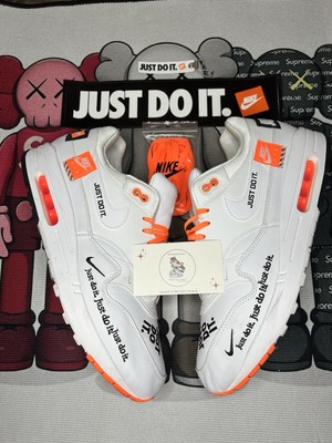 Nike Air Max 1  Just Do It  White Orange Size 12M OG Box + Accessories