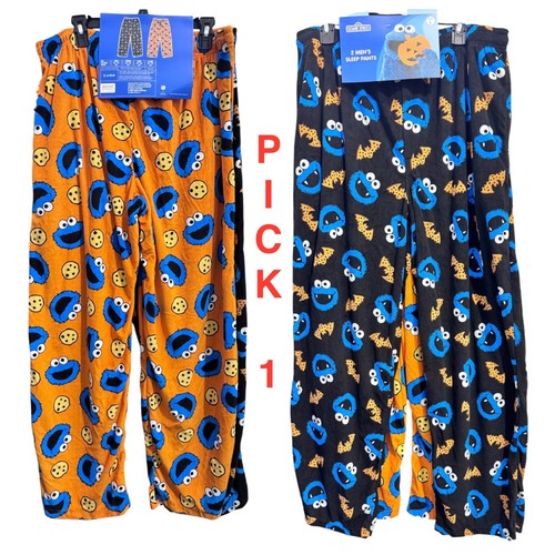 COOKIE MONSTER Halloween Fleece LOUNGE SLEEP PAJAMA PANTS Orange or Black Men’s - $25.99