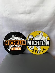 Michelin Tires & Stock Vintage  Heavy Metal Sign Set of 2 – 30 cm / 11.8”