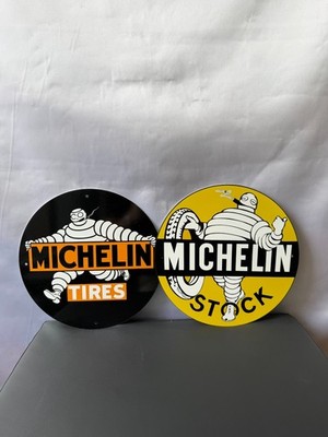 Michelin Tires & Stock Vintage  Heavy Metal Sign Set of 2   30 cm / 11.8 