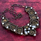 Ammonite Fossil Gemstone Rainbow Moonstone Copper Wire Wrapped Chain Necklace