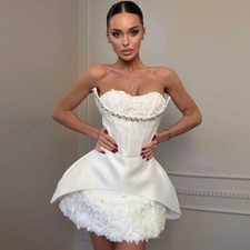  White Rose Lace Short Wedding Second Dress Strapless Corset Bridal Gowns Custom