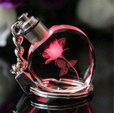 1pc LED Crystal Heart Rose Keychain Colorful Rhinestone Love Keyring - NEW