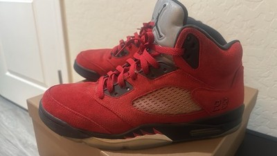 Jordan Air Jordan 5 Men's Mid Top Basketball Lace Up Suede Sneaker Red