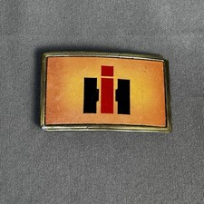 International Harvester IH Trademark Vintage Leather Belt Buckle Farm Tractor