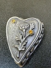 Torino Pewter November Trinket Box Brooch Garnet Earrings Vintage Set