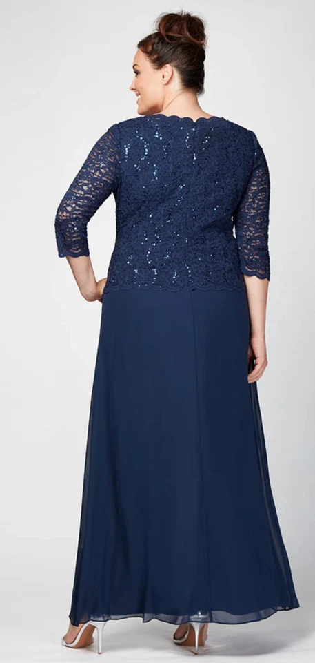 VESTIDO LARGO DE NOCHE ALEX CON CORPIÑO DE ENCAJE DE LENTEJUELAS 14P PETITE Foto 2 de 3