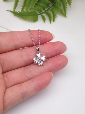 925 Sterling Silver CZ Heart Four Leaf Clover Pendant Necklace 11mm 16-18''